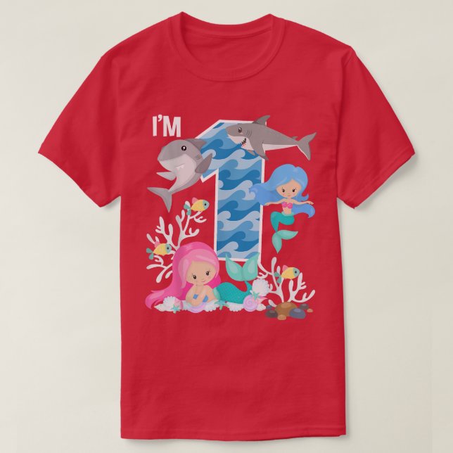 Camiseta Ocean Sharks and Mermaids 1st Birthday 1 Year Old  (Diseño del anverso)