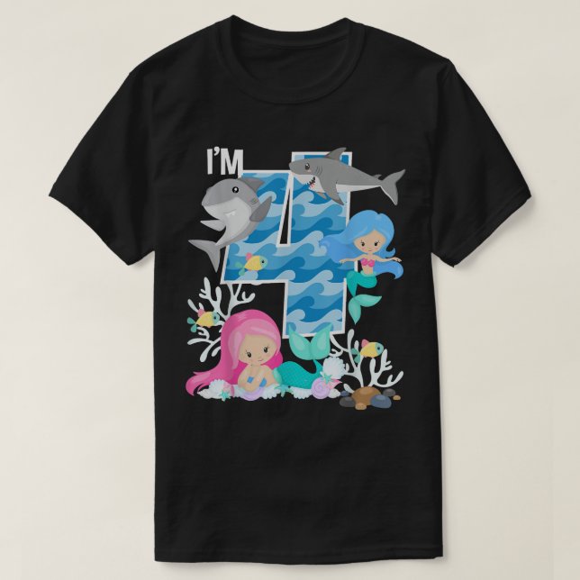 Camiseta Ocean Sharks and Mermaids 4th Birthday 4 Year Old  (Diseño del anverso)