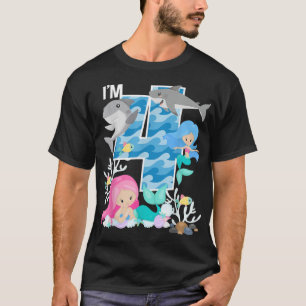 Camiseta Ocean Sharks and Mermaids 4th Birthday 4 Year Old 