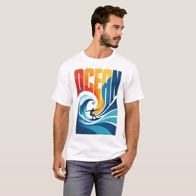 Camiseta OCEAN Wave Surfer – Retro Surf Lifestyle Art (Anverso completo)