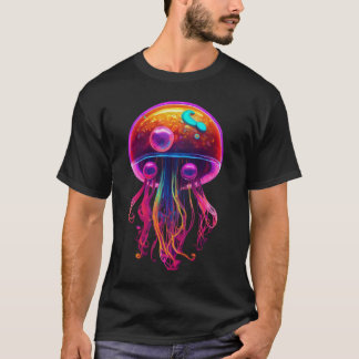 Camiseta Océano animal Jellyfish Color negro Algodón mitad
