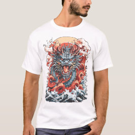 Camiseta Océano dragón 2 estilo japonés blanco
