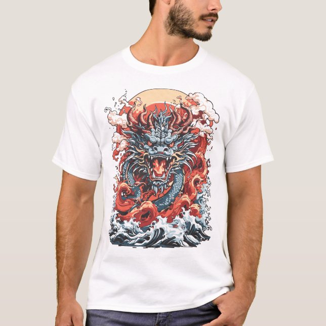 Camiseta Océano dragón 2 estilo japonés blanco (Anverso)