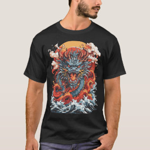 Camiseta Océano dragón 2 estilo japonés negro