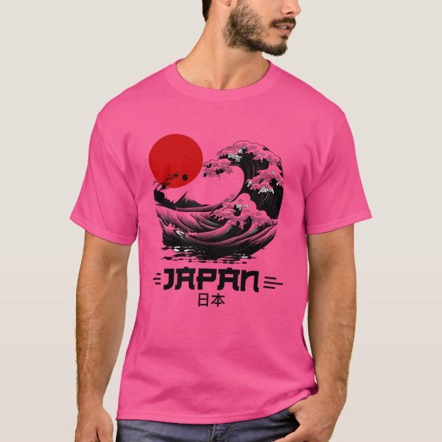 Camiseta Océano japonés con retro de sol rojo para hombres  (Anverso)