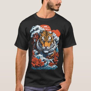 Camiseta Océano tigre 1 estilo japonés negro