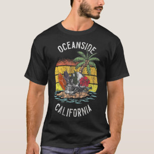 Camiseta Oceanside Beach California Palms Skull Surf Sunset