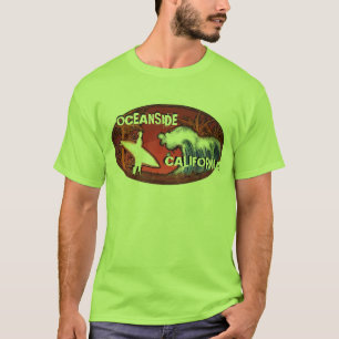 Camiseta Océanside California green surfer waves art tee