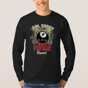 Camiseta Ocho Ball Billiards Pool Player Fan Aim Shoot Swe
