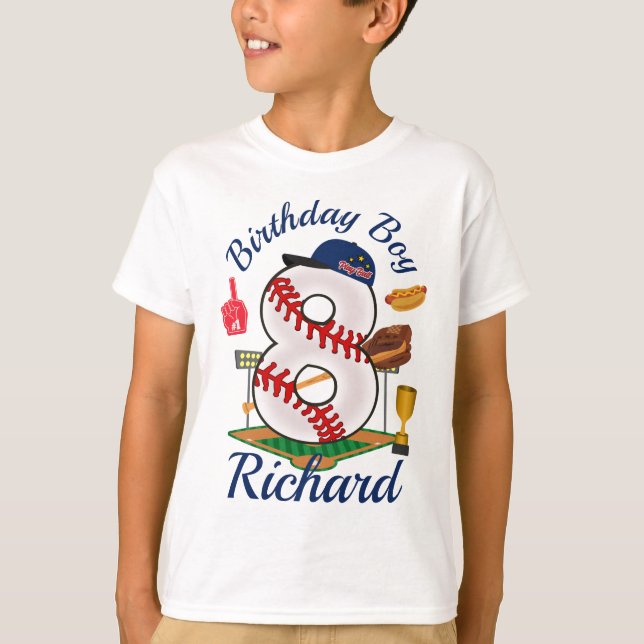 Camiseta Ocho niños de cumpleaños beisbol 8 (Anverso)