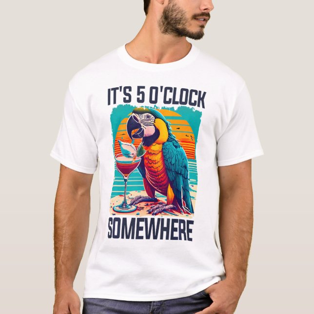 Camiseta OClock en algún lugar beber loro cóctel verano (Anverso)