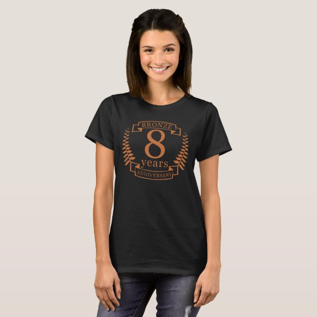 Camiseta Octavo aniversario de boda en bronce de ocho años (Anverso completo)