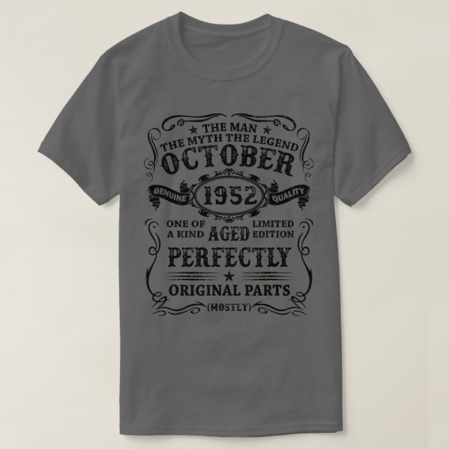 Camiseta October 1952 The Man Myth Legend 70 Year Old Birth (Diseño del anverso)
