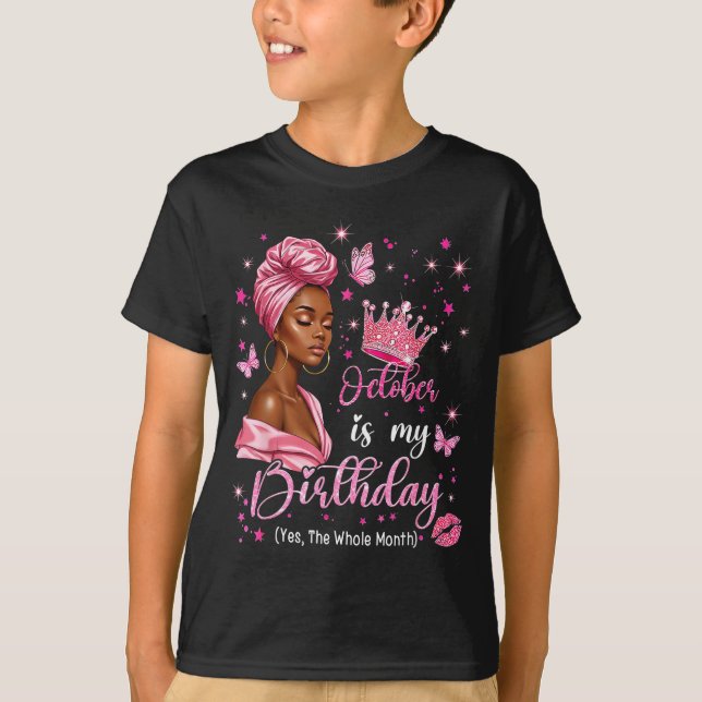 Camiseta October Birthday Queen Pink Crown Butterfly Gift F (Anverso)