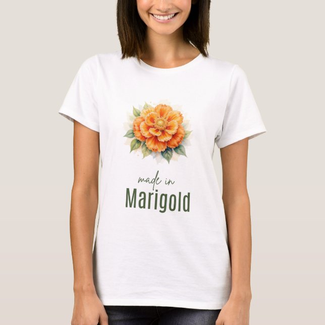 Camiseta October Marigold Birth Flower Watercolor Art  (Anverso)