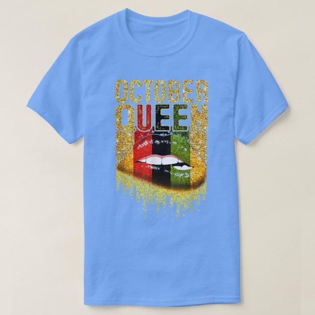 Camiseta October Queen Girl Birthday Gold Lips Black Africa (Diseño del anverso)