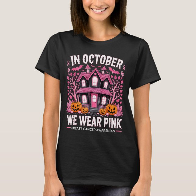Camiseta October We Wear Nk Breast Cancer Halloween Men Wom (Anverso)
