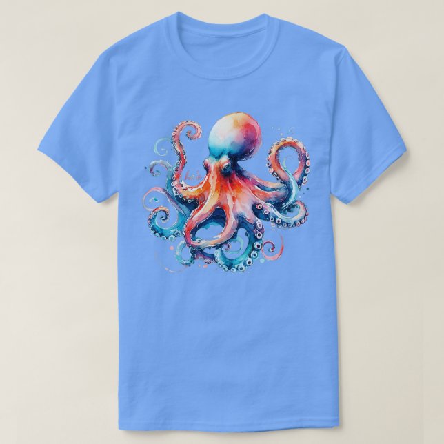 Camiseta Octopus acuarela él está en Hawaiian VNeck (Diseño del anverso)