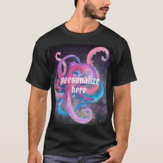 Camiseta octopus acuarela espacio océano azul rosa
