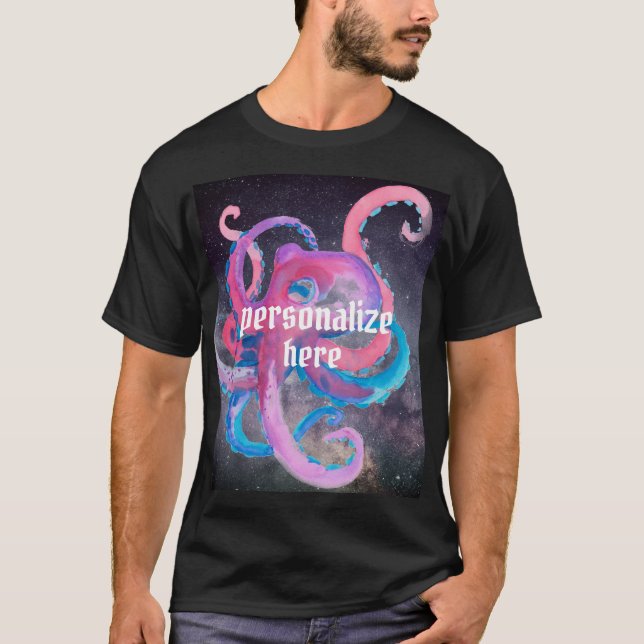 Camiseta octopus acuarela espacio océano azul rosa (Anverso)