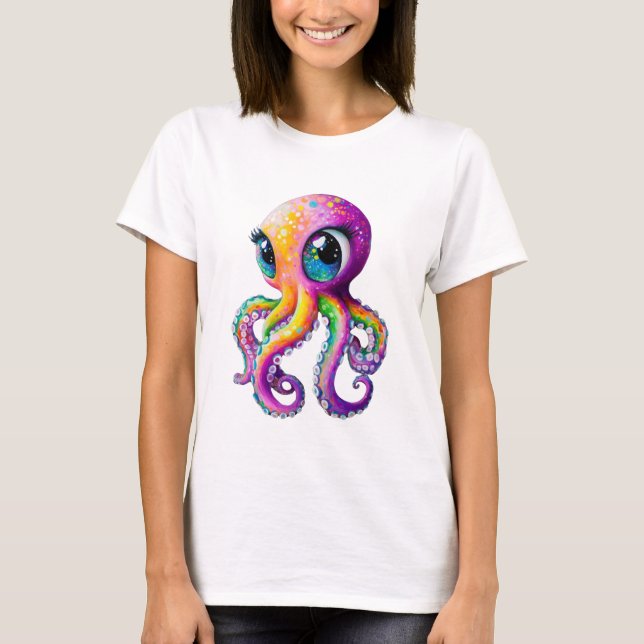 Camiseta Octopus al estilo Kawaii con grandes ojos brillant (Anverso)