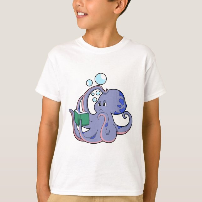 Camiseta Octopus al leer con un libro (Anverso)