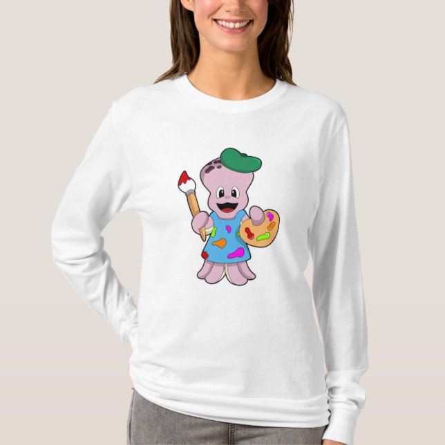 Camiseta Octopus as Painter con pincel de pintura (Anverso)