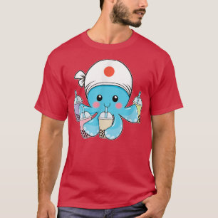 Camiseta Octopus azul Boba Bubble Leche Tea Kawaii Cute Ani