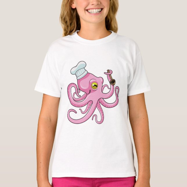 Camiseta Octopus como cocinero con cuchara de madera (Anverso)