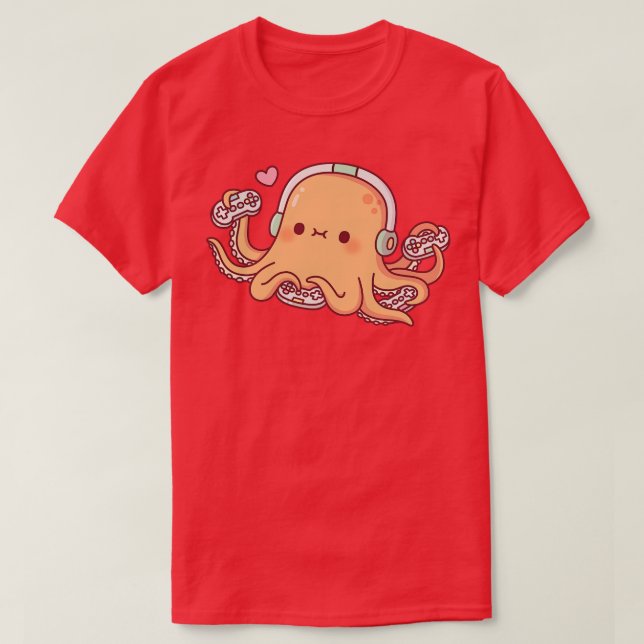 Camiseta Octopus Cuadros Con Cuatro Controladores De Videoj (Diseño del anverso)