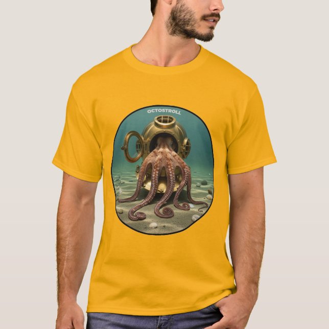 Camiseta Octopus dentro de un casco antiguo de buceo URM (Anverso)