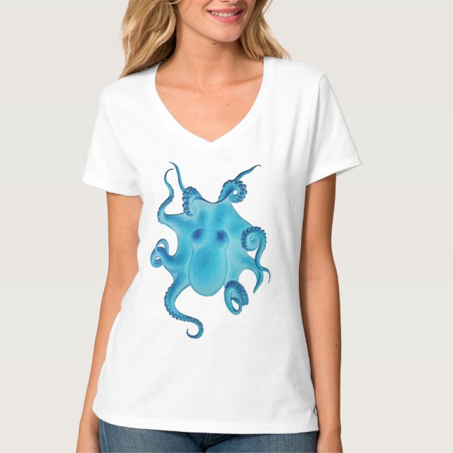 Camiseta Octopus Electric Ocean Blue Kraken Majestic Sea  (Anverso)