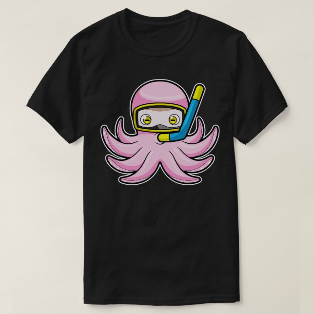 Camiseta Octopus en buceo con gafas de natación de tubo (Diseño del anverso)