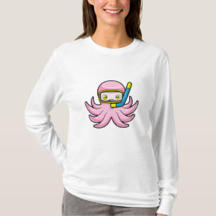 Camiseta Octopus en el submarinismo con tubo y gafas de nat