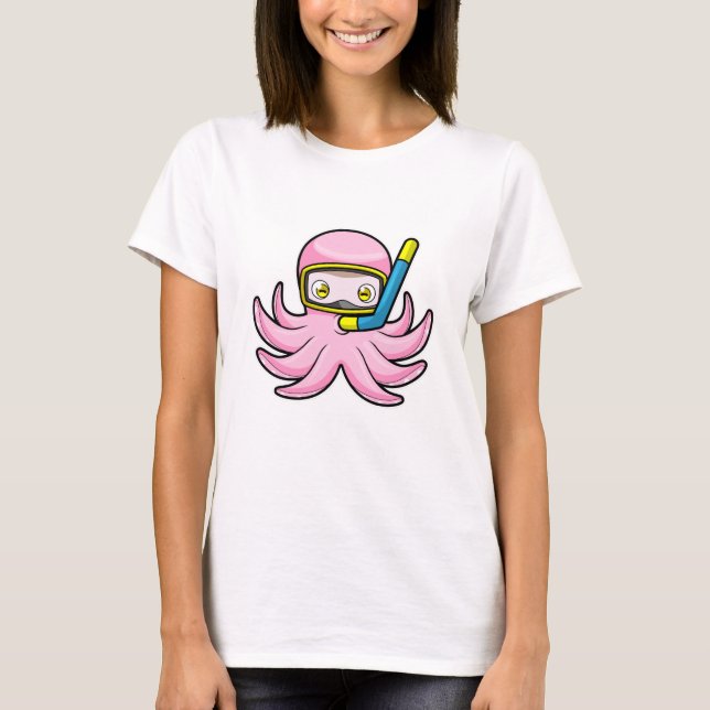 Camiseta Octopus en el submarinismo con tubo y gafas de nat (Anverso)