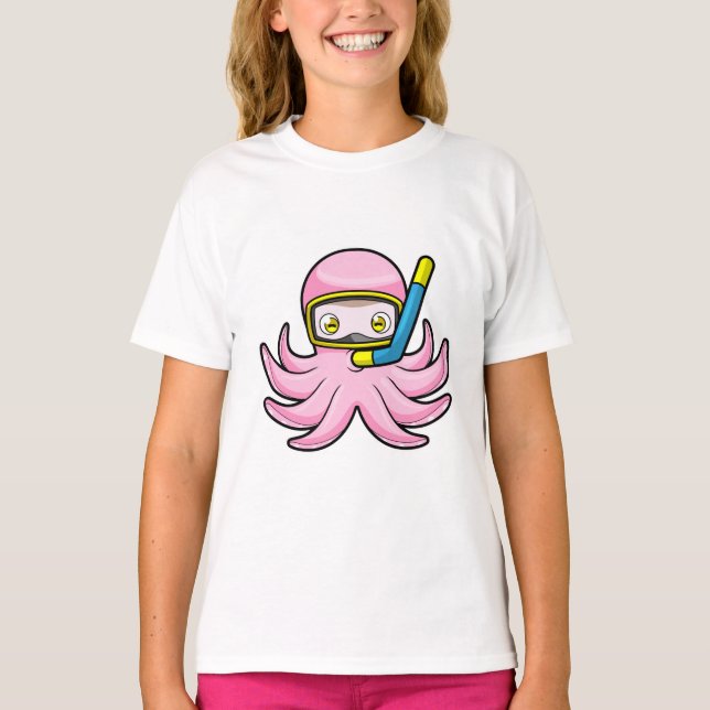 Camiseta Octopus en el submarinismo con tubo y gafas de nat (Anverso)
