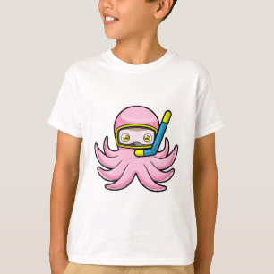Camiseta Octopus en el submarinismo con tubo y gafas de nat
