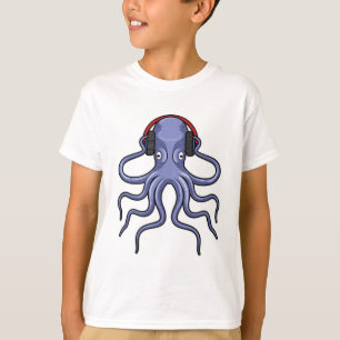Camiseta Octopus en la música con auriculares