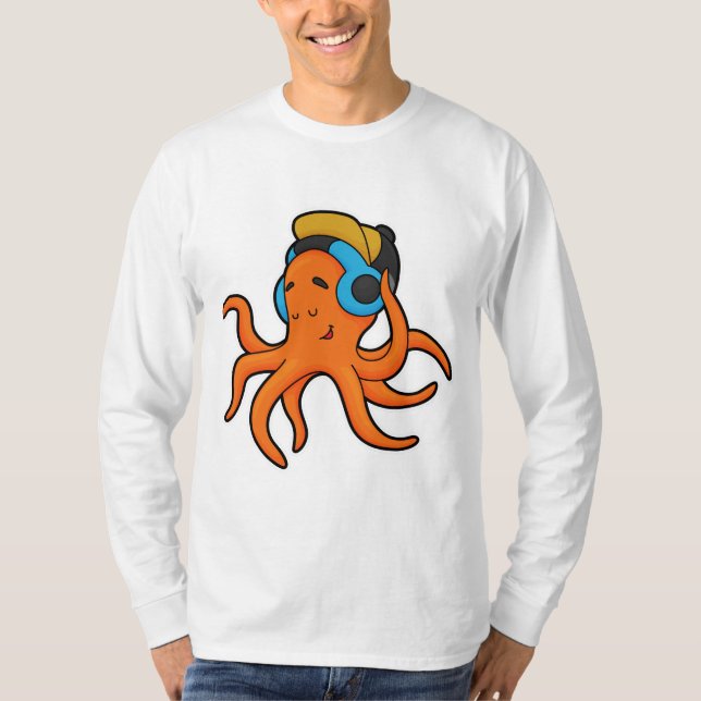 Camiseta Octopus en la música con auriculares (Anverso)