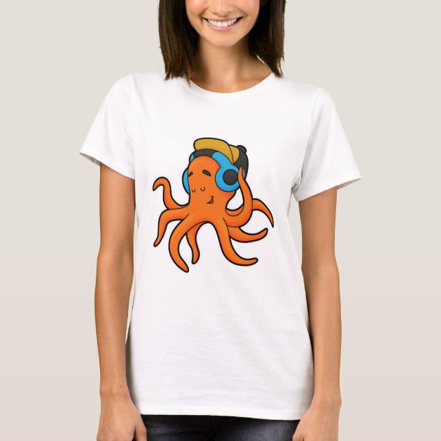 Camiseta Octopus en la música con auriculares (Anverso)