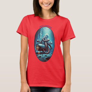 Camiseta Octopus gigante con armas alrededor de un submarin