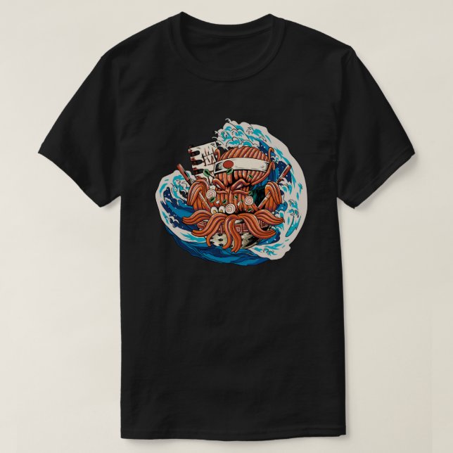 Camiseta Octopus Kraken comiendo Ramal japonés 1 (Diseño del anverso)