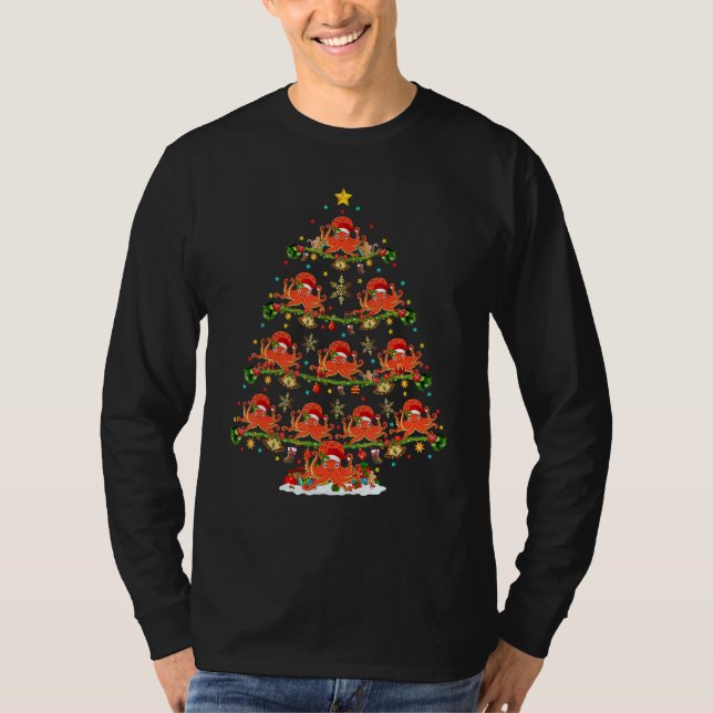 Camiseta Octopus   Lights Xmas Santa Octopus Christmas Tree (Anverso)