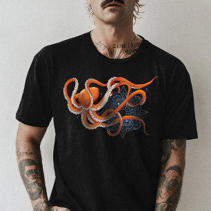 Camiseta Octopus Naranja Mandala Blue