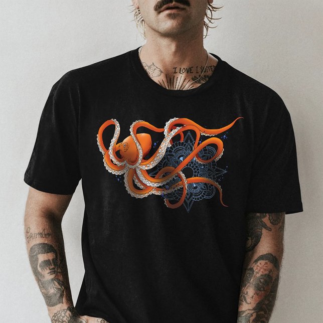 Camiseta Octopus Naranja Mandala Blue (Subido por el creador)