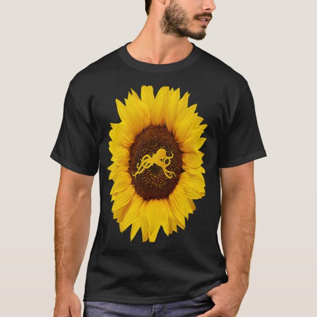 Camiseta Octopus Para Hombres Mollusk Animal Sunflower (Anverso)