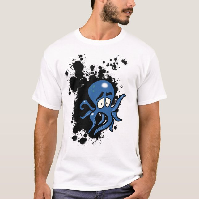 Camiseta Octopus Personalizado azul asustado (Anverso)