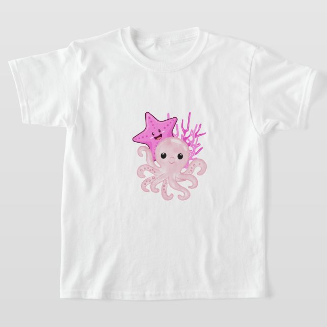 Camiseta Octopus, pez estrella, arrecife de coral de rosa,  (Distribución)