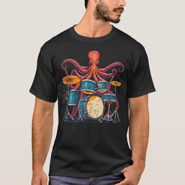 Camiseta Octopus Playing Drums I Drummer Drumming Musician  (Anverso)