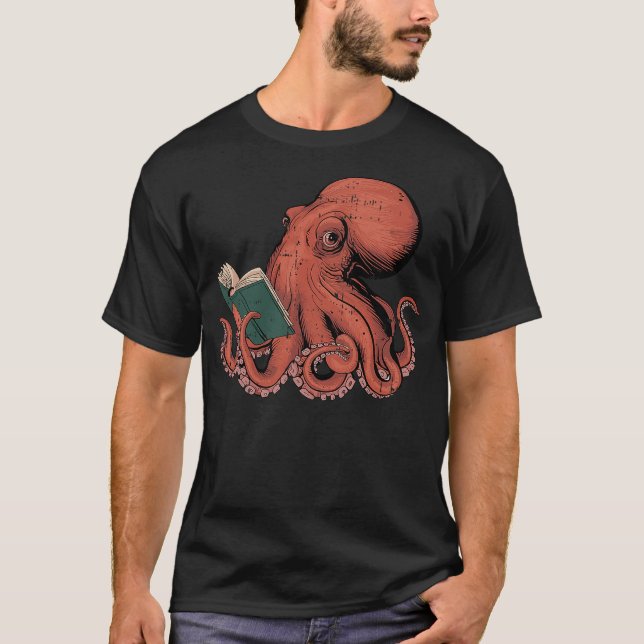 Camiseta Octopus Reading Book Lover Bookworm Nerd Reader Bi (Anverso)